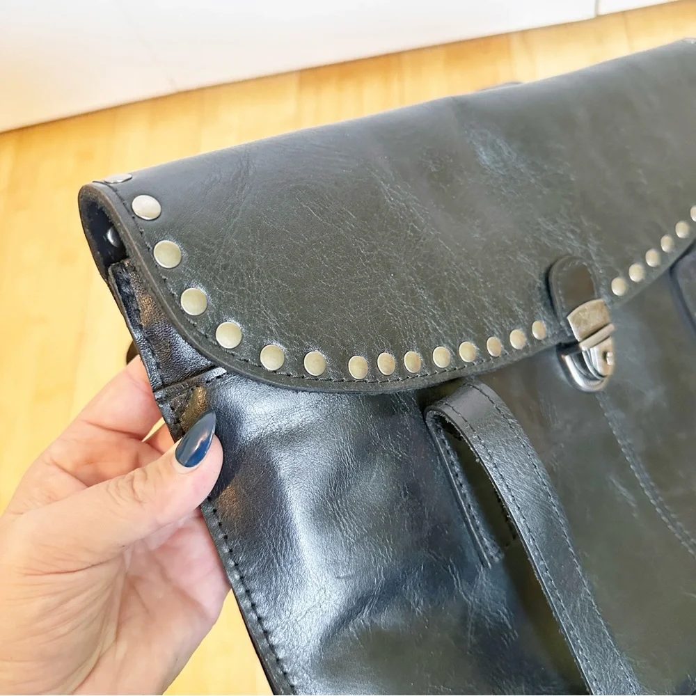 Patricia Nash Verbania 100% Genuine Leather Studded Satchel Purse Black